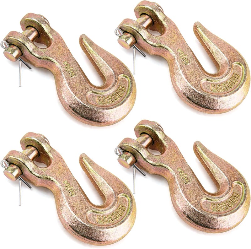 9TH SHOP 3/8 Chain Hook, Chain Hooks 3/8 Heavy Duty, 6600Lbs G70 Clevis Grab Hook 3/8 Inch for Trailer Truck Tow Chain Transport -Yellow Chromate Finish (4 Pack) - Image 1